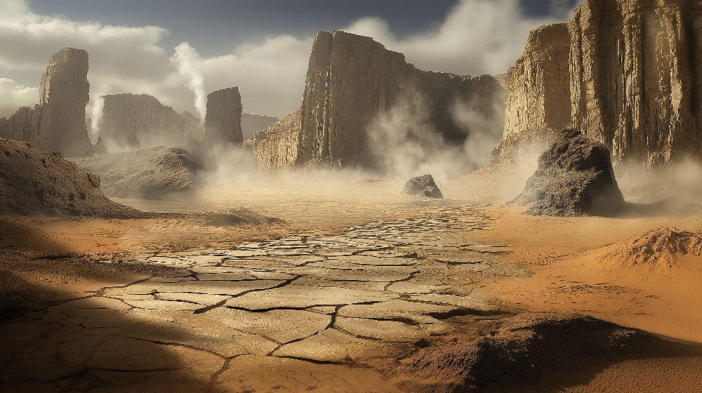 Desert Canyon Wallpaper design file showing detailed misty cliff pattern and warm earth tones