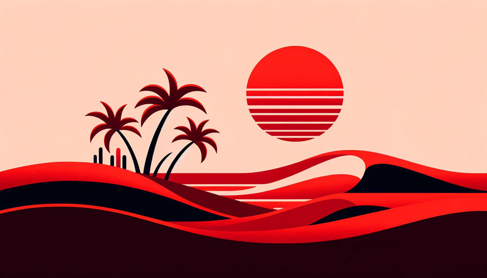 Desert wallpaper design file showing complete palm tree silhouettes against geometric sunset pattern