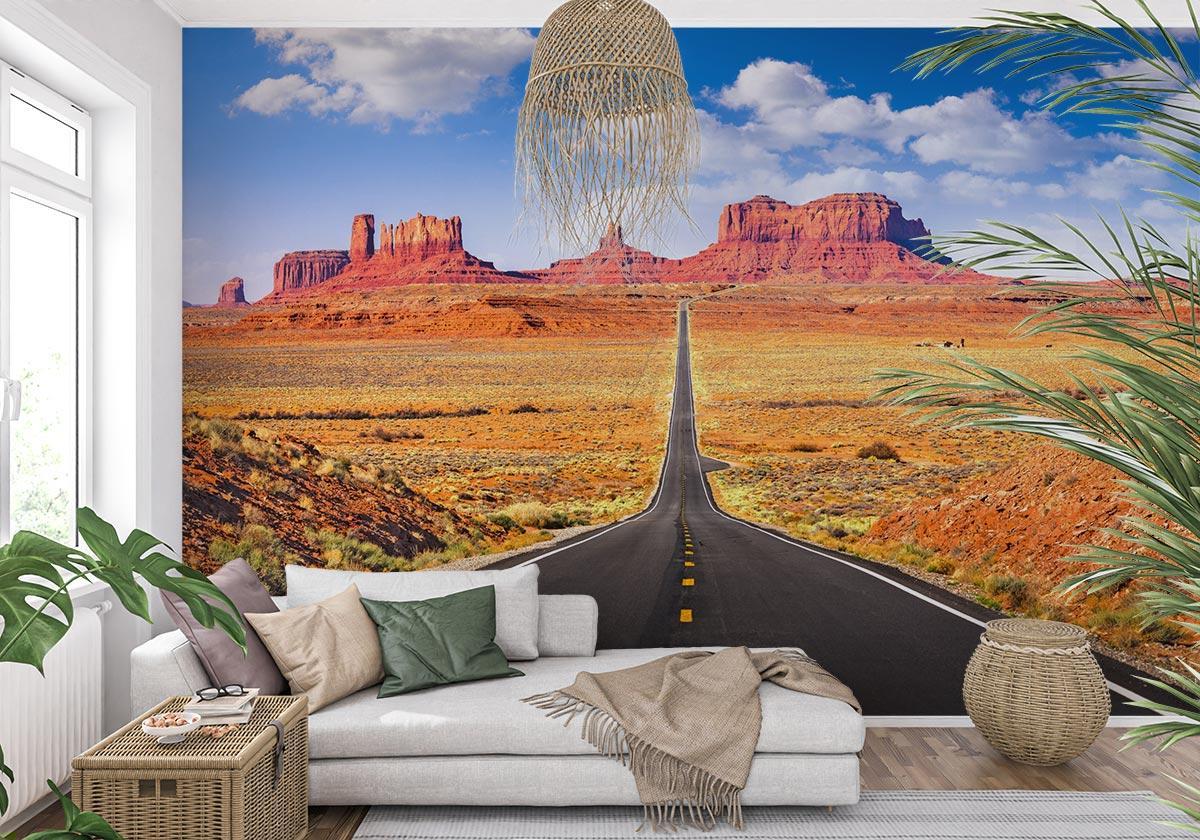 Monument Valley desert wallpaper transforming home office with dramatic landscape view