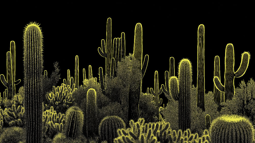Desert cactus wallpaper design file showing neon glow effect against black background