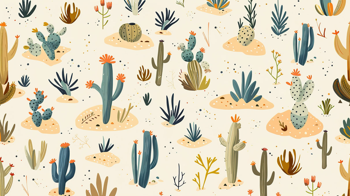 Desert Mural design file showing detailed cactus and succulent pattern in soothing teal and coral tones