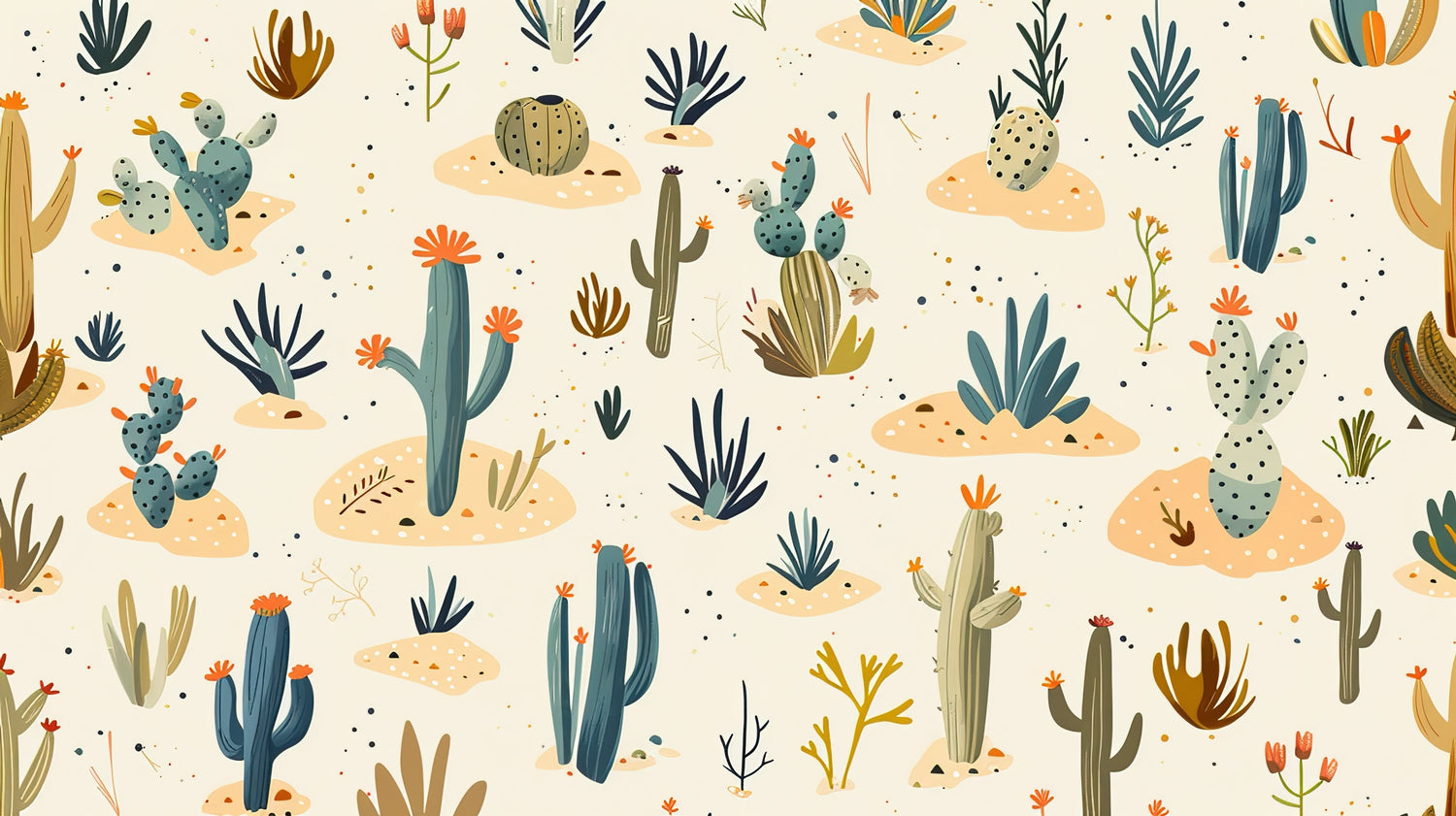 Desert Mural design file showing detailed cactus and succulent pattern in soothing teal and coral tones