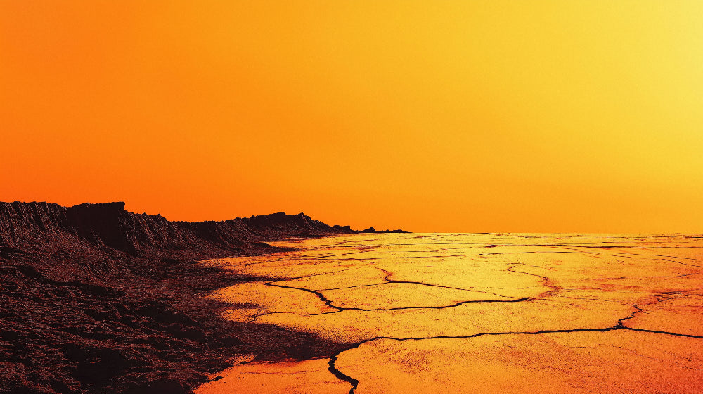 Desert wall mural design file showing detailed cracked earth pattern with orange sunset glow