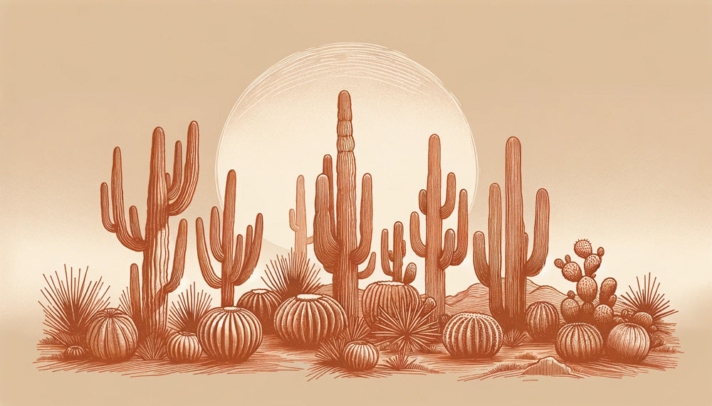 Desert Cactus Wallpaper design file showing detailed terracotta botanical pattern