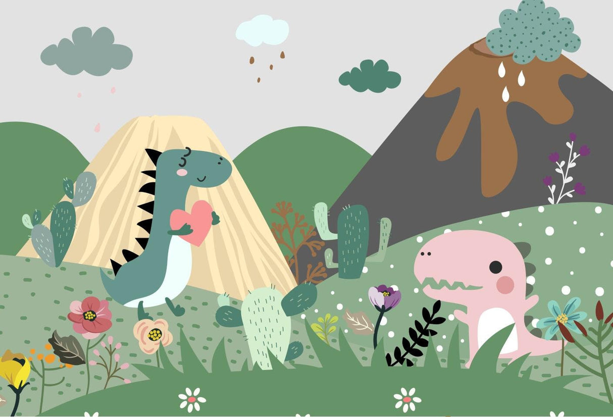 Design file showing sweet dinosaur pattern with mountains and gentle earth tones
