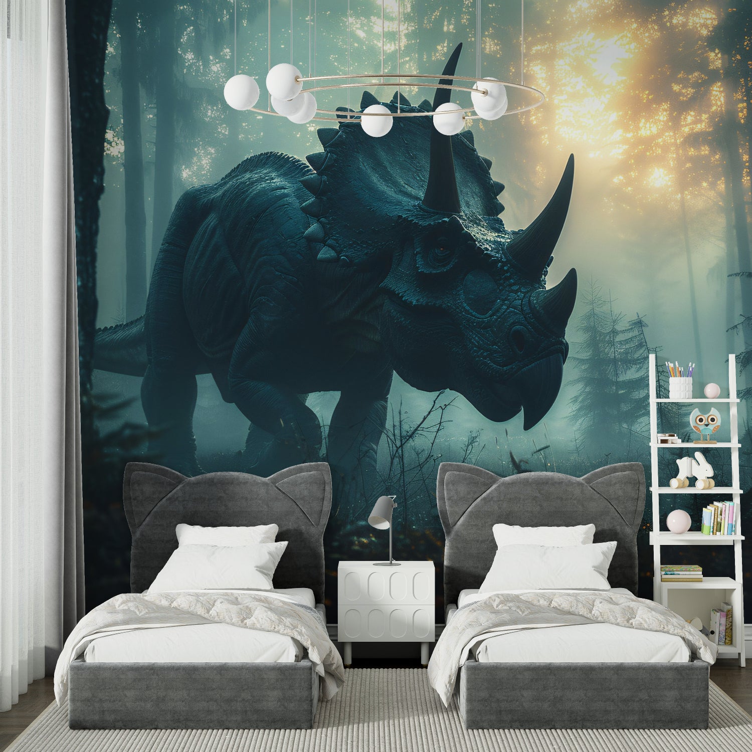 Dinosaur wall design transforming a study space into an adventure zone