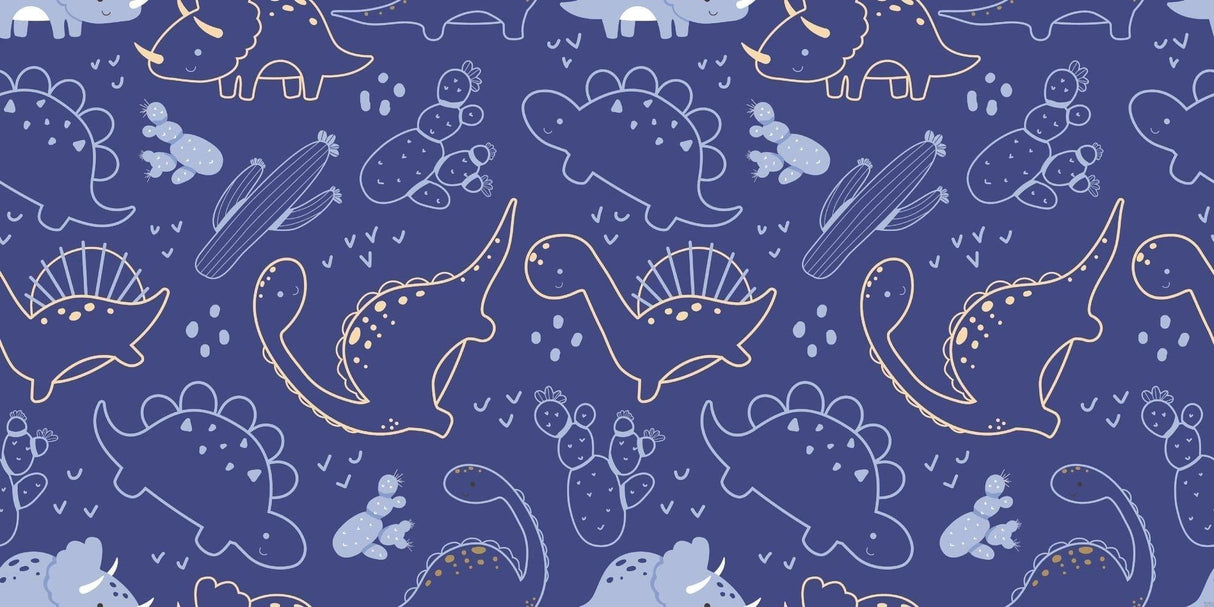 Design file: Navy blue dinosaur line art pattern with gold accents