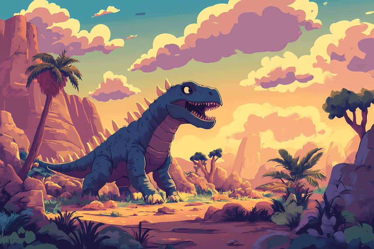 Dinosaur wallpaper design file showing full T-Rex sunset pattern and color details