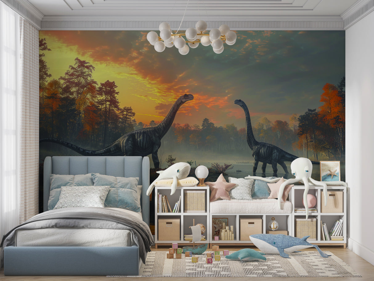 Study area with dinosaur mural creating an inspiring educational environment