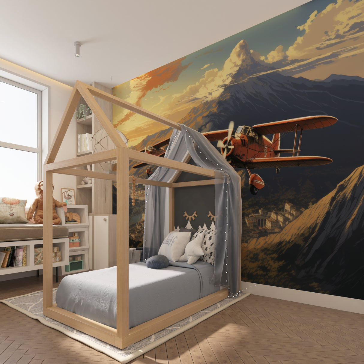 T-Rex wallpaper installed in gaming room, showcasing the prehistoric forest scene