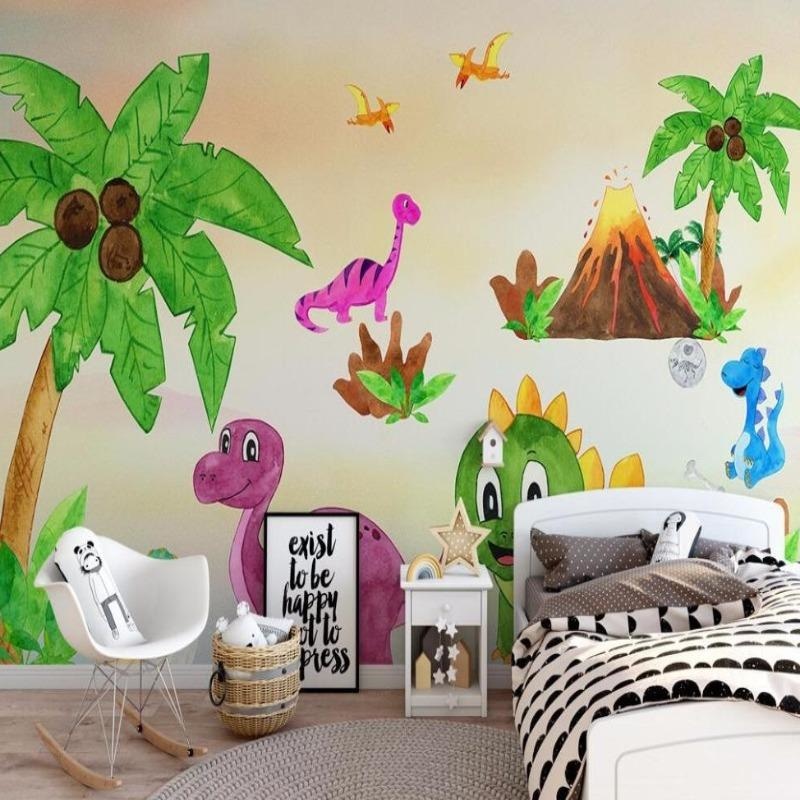 Dinosaur wall mural showcasing scale and detail in a contemporary nursery environment
