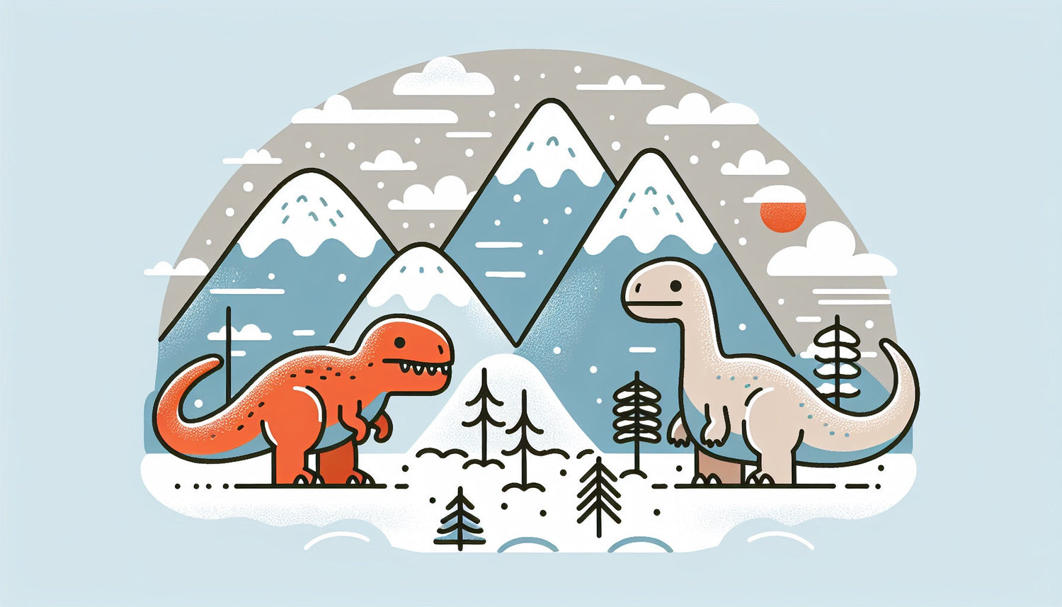 Winter mountain dinosaur wallpaper design file showing detailed snowy peaks and friendly dinosaurs