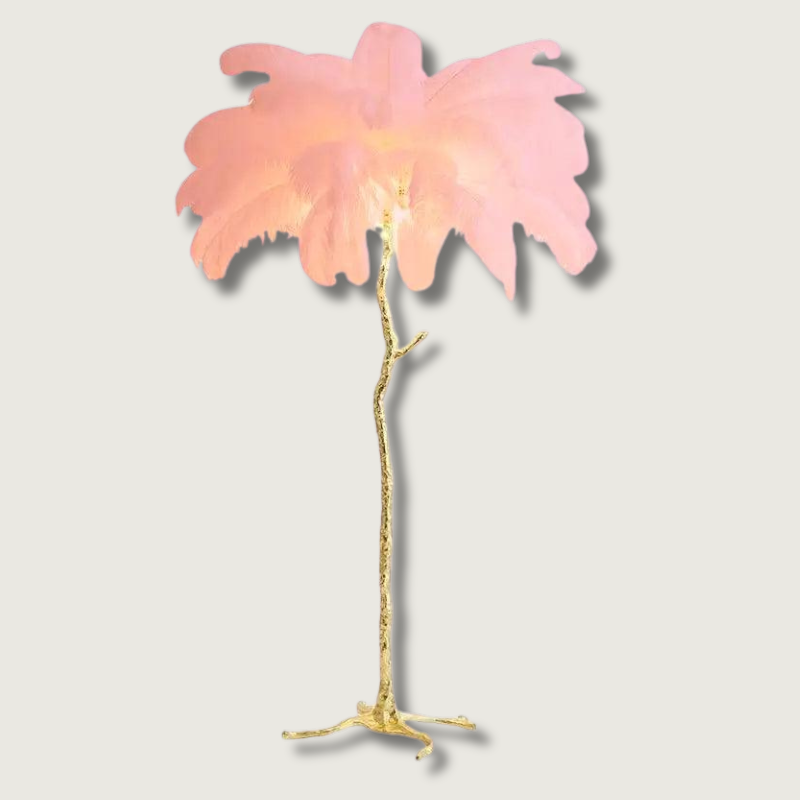 Nordic Feather Floor Lamp Pink Ostrich Plume Gold Stand - Product showcase