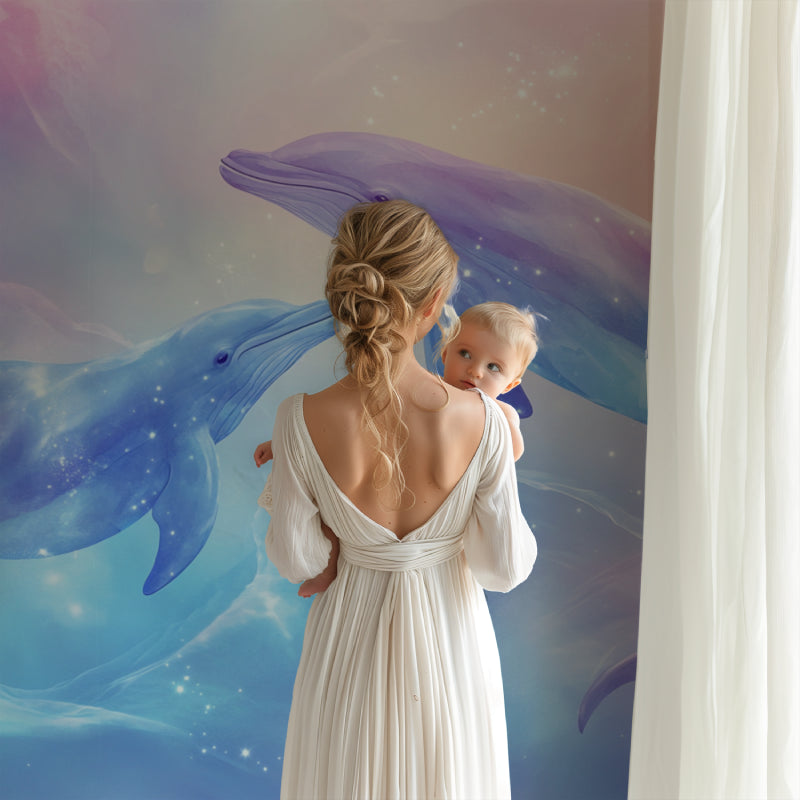 Marine themed wallpaper showcased in a cozy reading nook