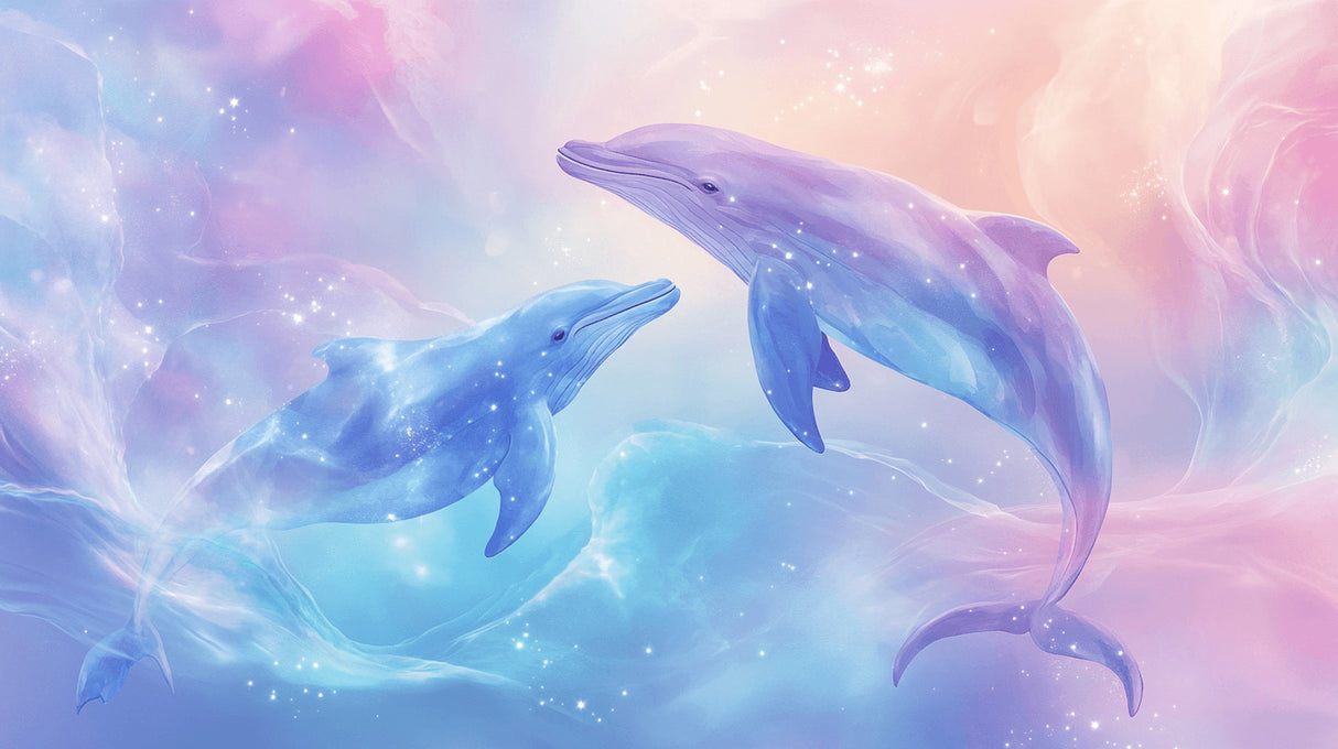 Design file showing detailed dolphin pattern with magical ocean elements
