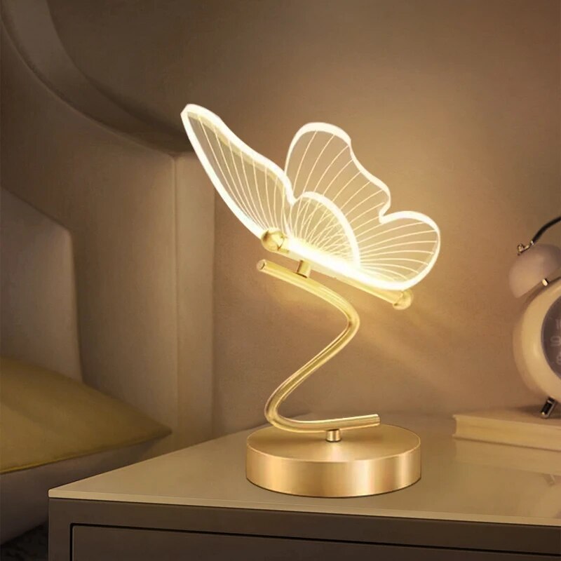 Butterfly Table Lamp Gold Metal Base With LED Wings - Detailed view