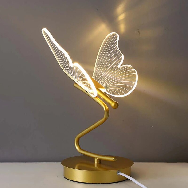 Butterfly Table Lamp Gold Metal Base With LED Wings - Product showcase