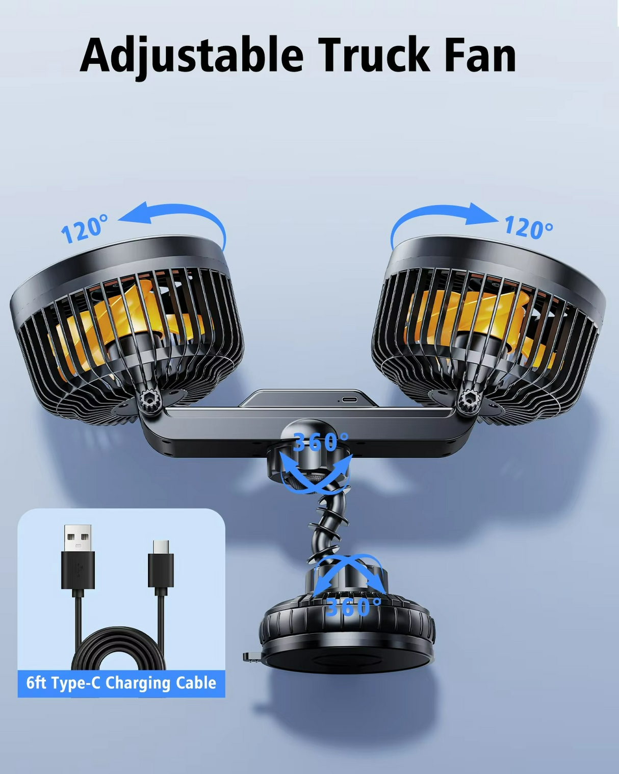 Dual Head Car Fan  Rechargeable 4000mAh Battery Cooling - Product detail 6