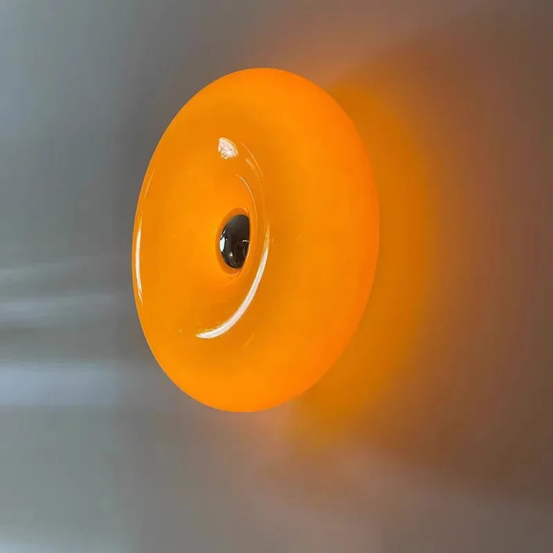 Modern Glass Wall Light Orange Circular Shade Design - Detailed view