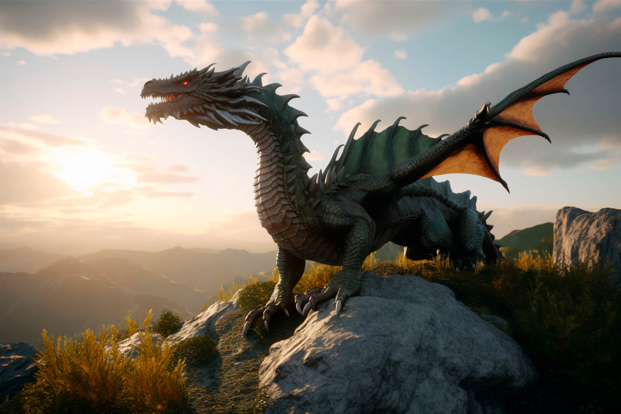 Dragon and mountain landscape design file showing intricate pattern details and rich colors