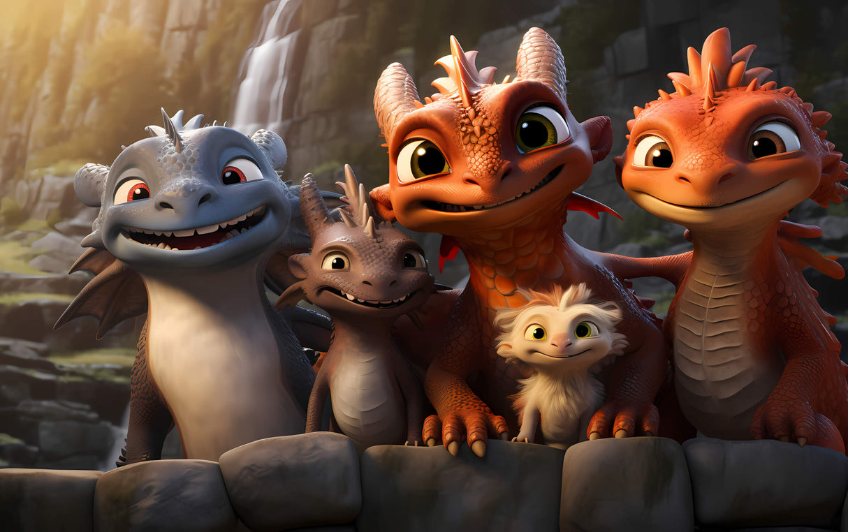 Dragon wallpaper design file showing detailed fantasy characters and rich color palette