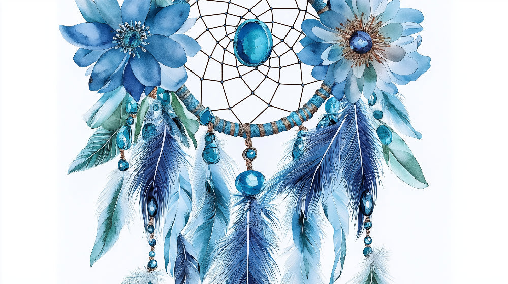 Dreamcatcher wallpaper design file showing detailed blue feathers and floral pattern
