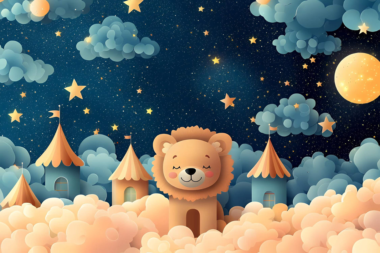 Design file of castle and lion pattern with starry night background, showing intricate details and colors