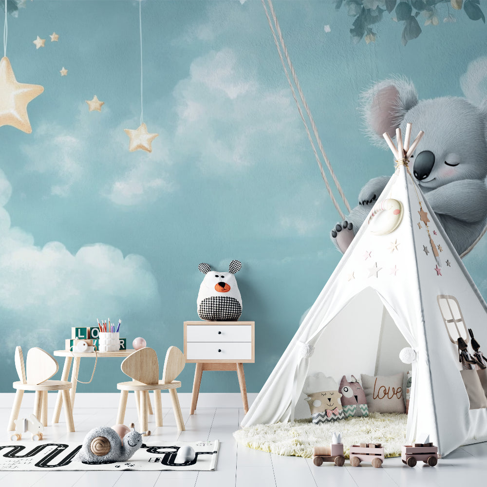 Koala wallpaper mural adding charm to a toddler's bedroom setup
