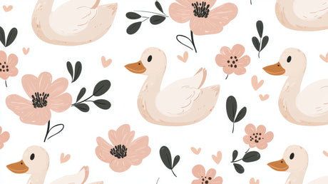 Duck and floral nursery wallpaper design file showing detailed pattern and soft pink color scheme