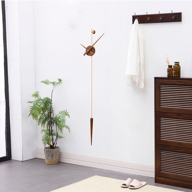 Minimalist Pendulum Wall Clock  Wood and Gold Design - Product example