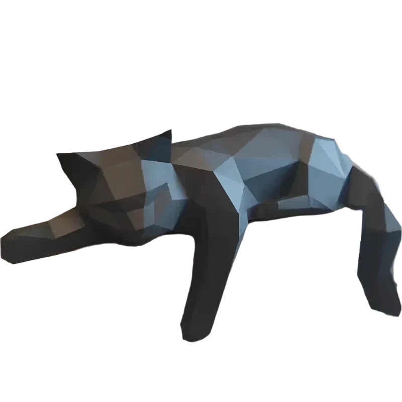 Modern Cat Sculpture  Geometric Low Poly Design - Detailed view