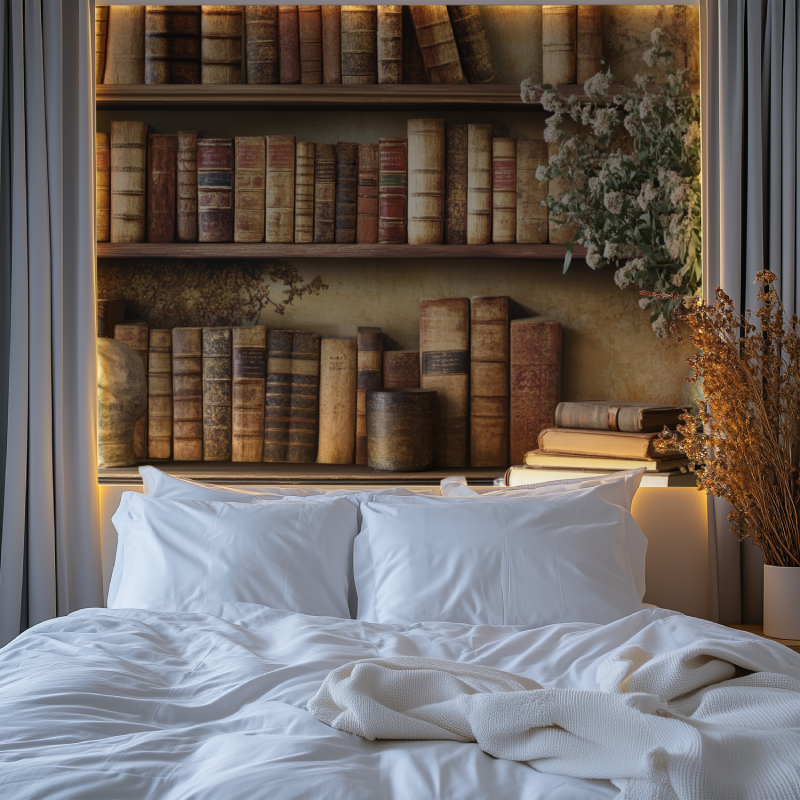 Vintage Library Mural Wallpaper | Antique Bookshelf Trompe l'Oeil