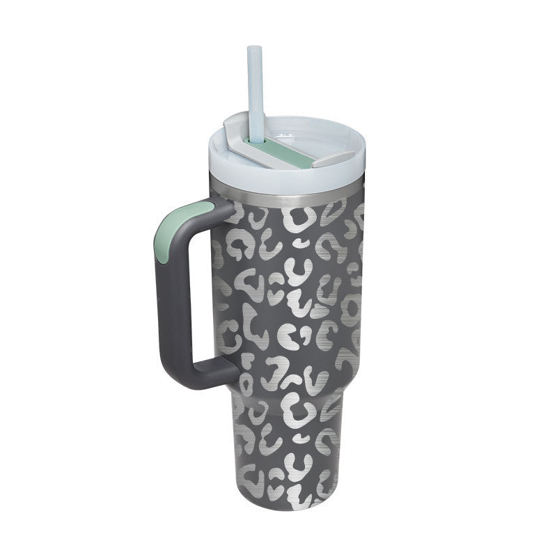 Insulated Travel Mug Leopard Print Design with Handle Straw - Product detail 23
