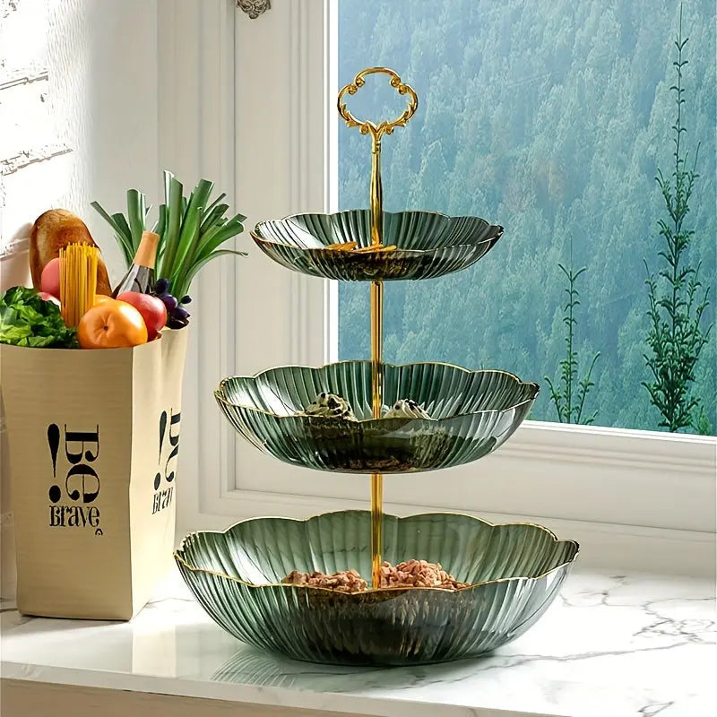 Three Tier Serving Stand Sage Green Fluted Design - Product example