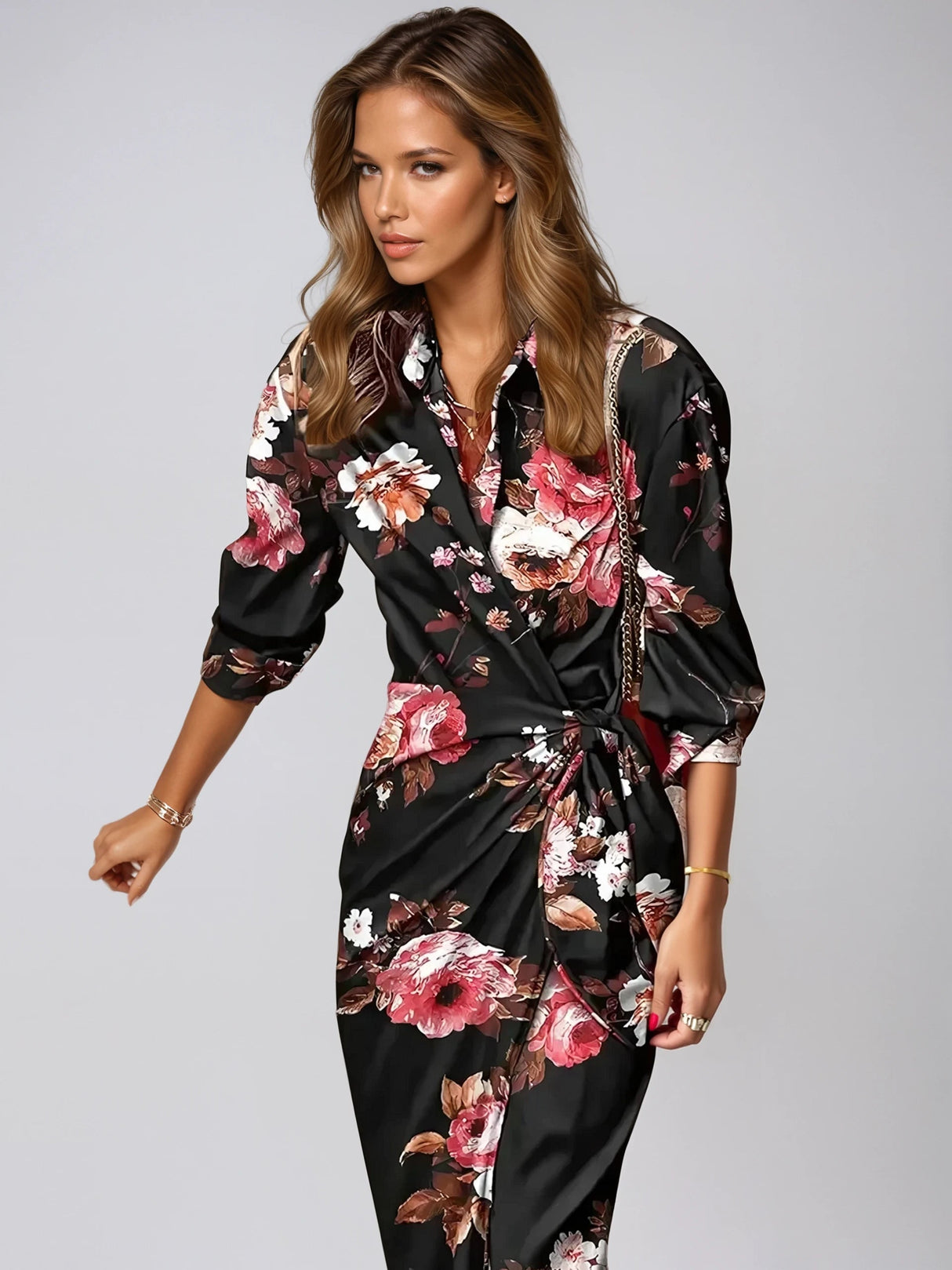 Striped Silk Maxi Dress Orange Pink Wrap Design - Product detail 6