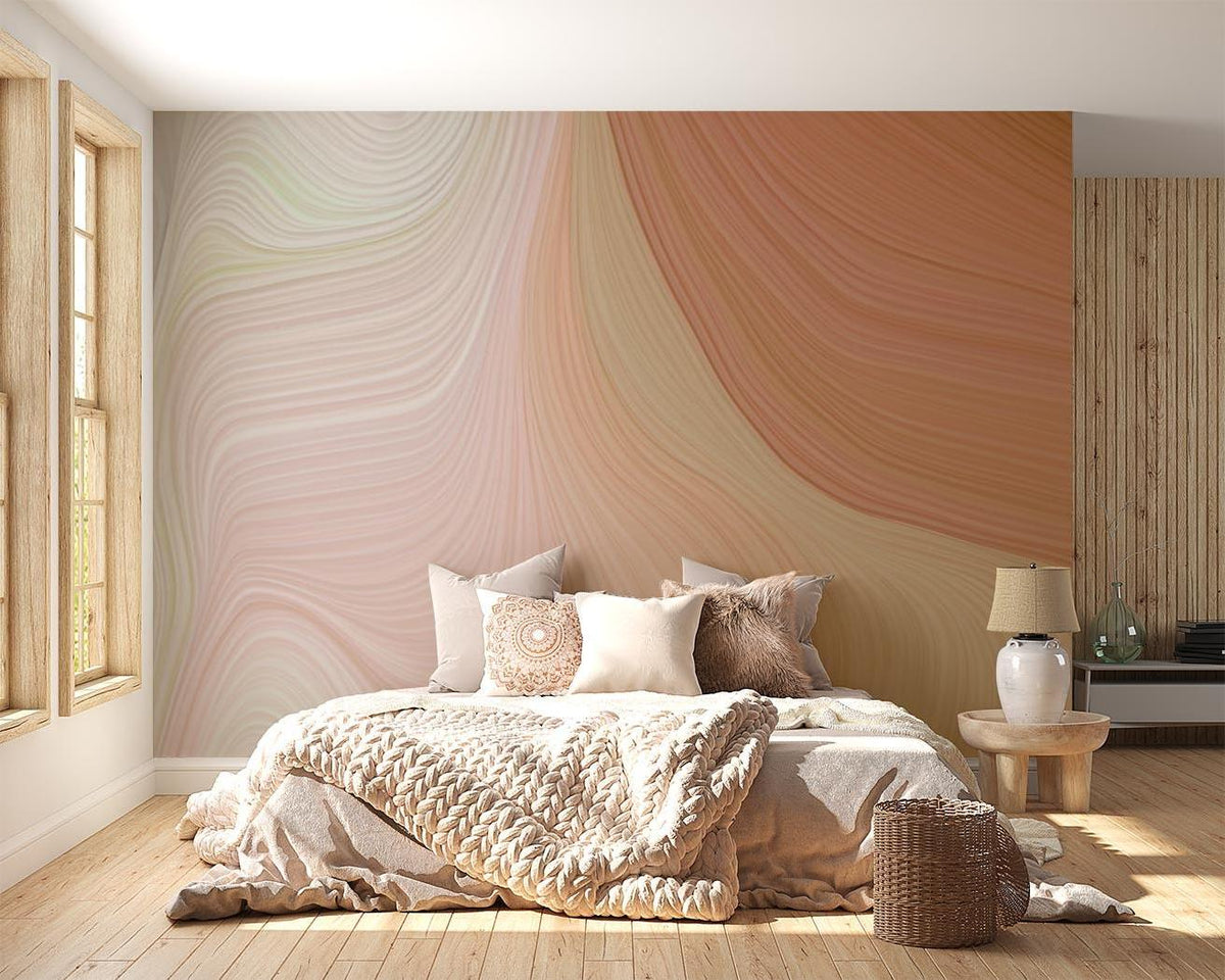 Abstract Mural Wallpaper | Flowing Lines in Terracotta and Beige