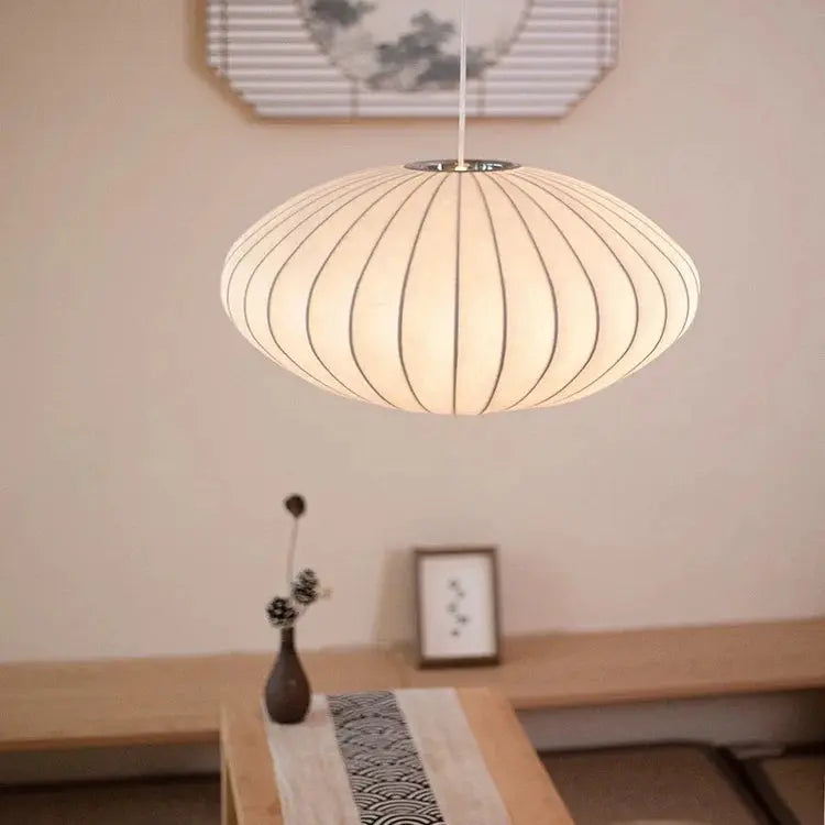 Japandi Pendant Light  Silk Shade With Ribbed Design - Product detail 5
