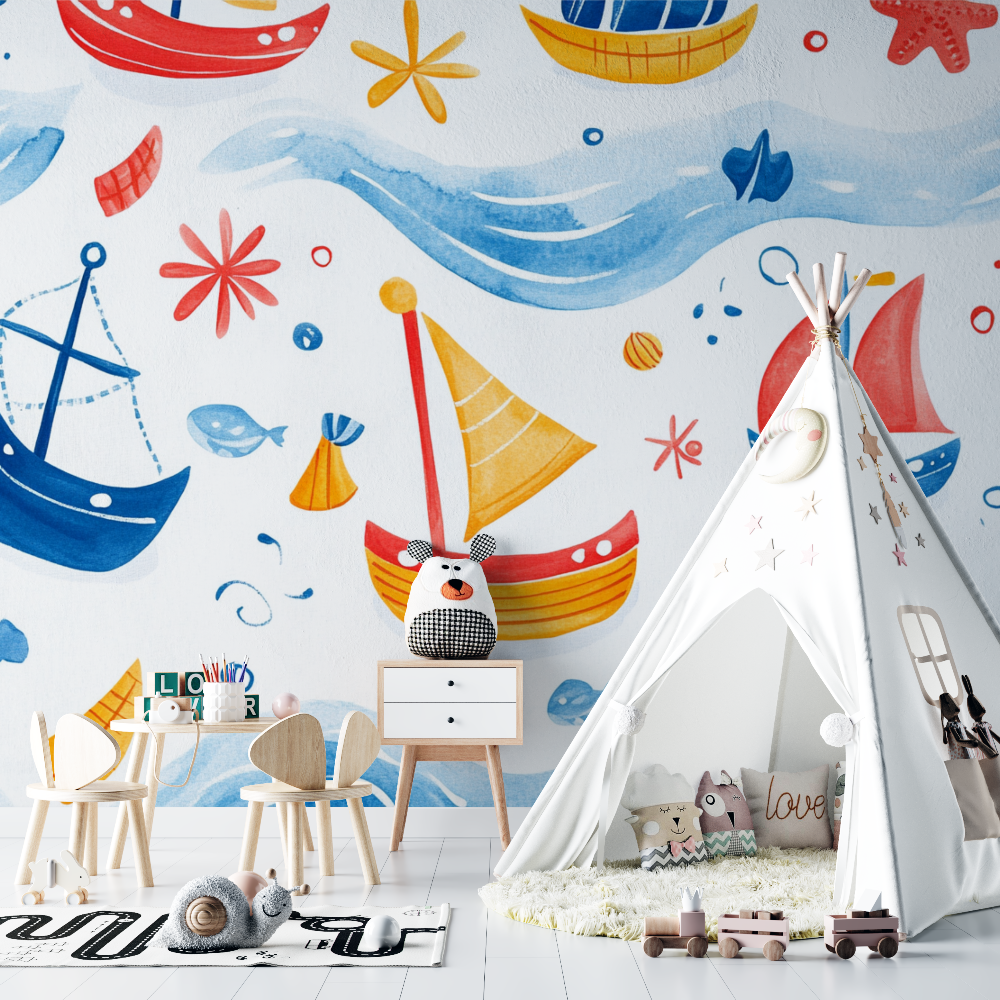 Nautical Mural Wallpaper | Kids Sailing Boats Design