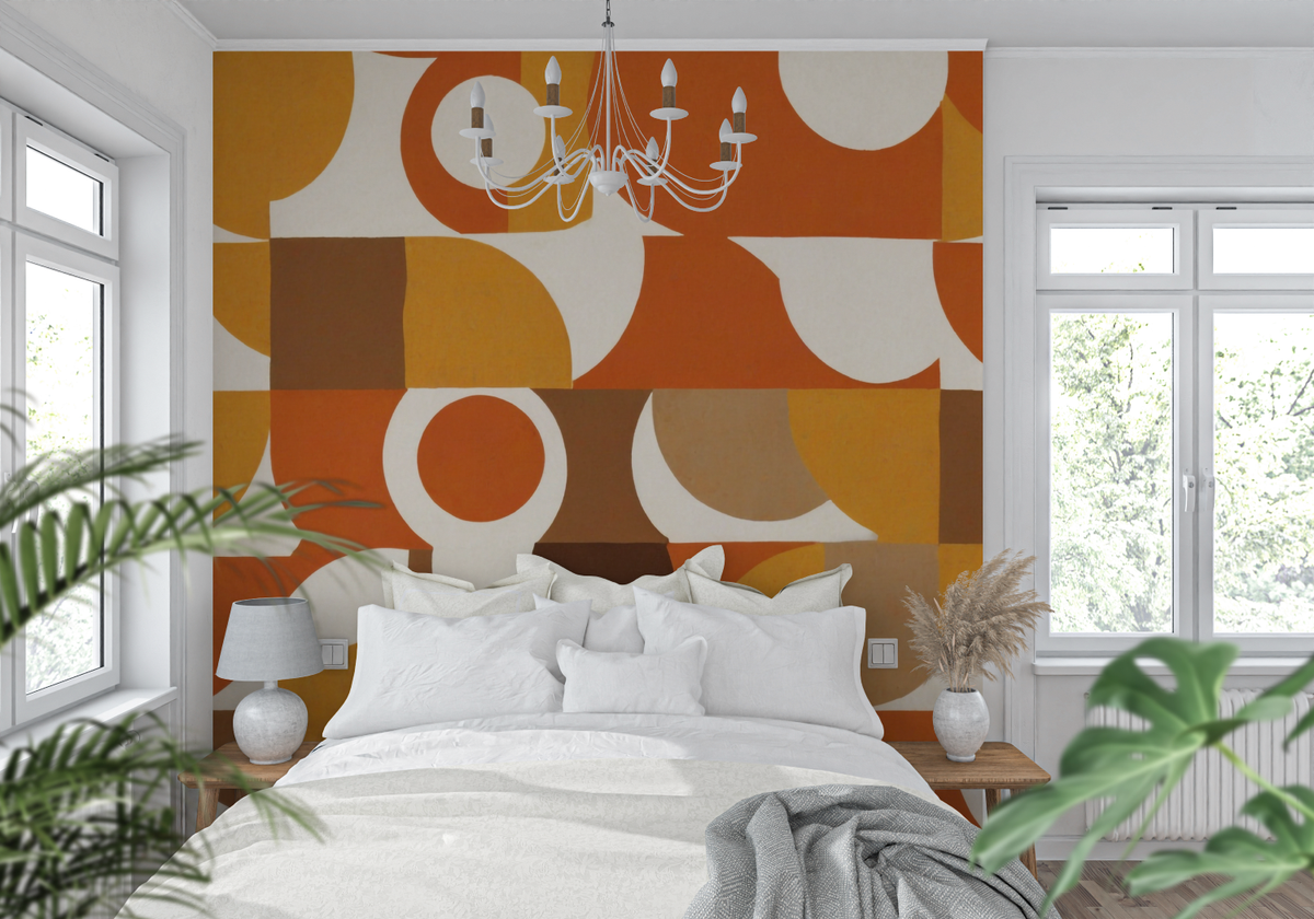 Geometric Mural Wallpaper | Retro Orange and Brown Circles