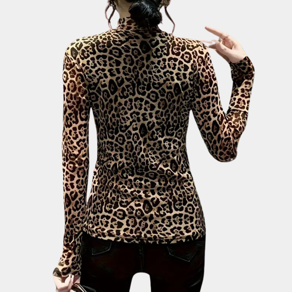Leopard Print Mesh Top Choker Neck Design - Product detail 5