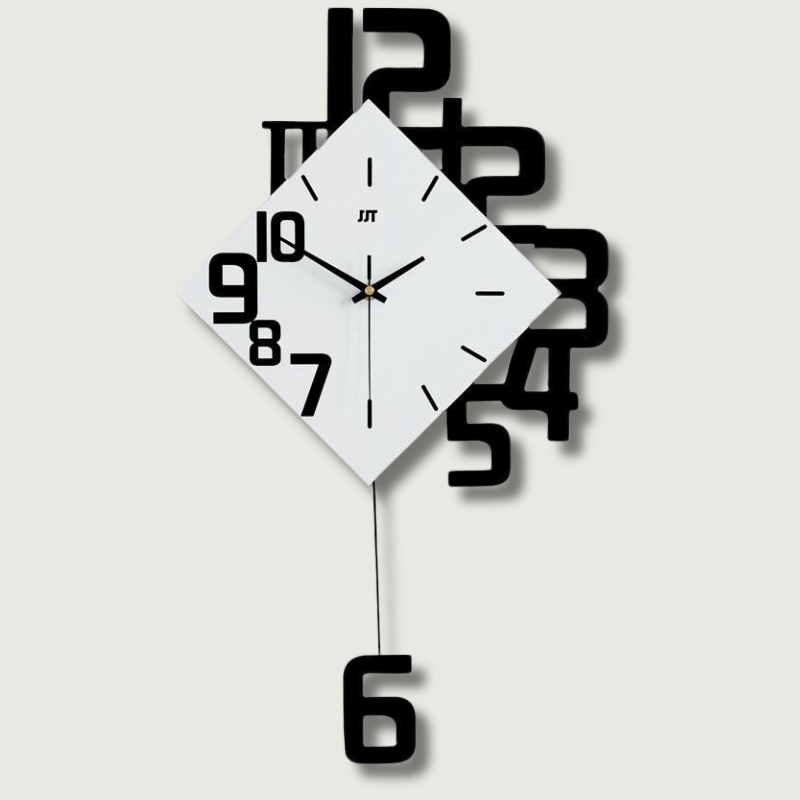 Modern Wall Clock  Asymmetric Number Design - Product showcase