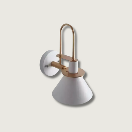 Modern Wall Sconce  White Metal Cone Shade with Gold Accents - Product showcase