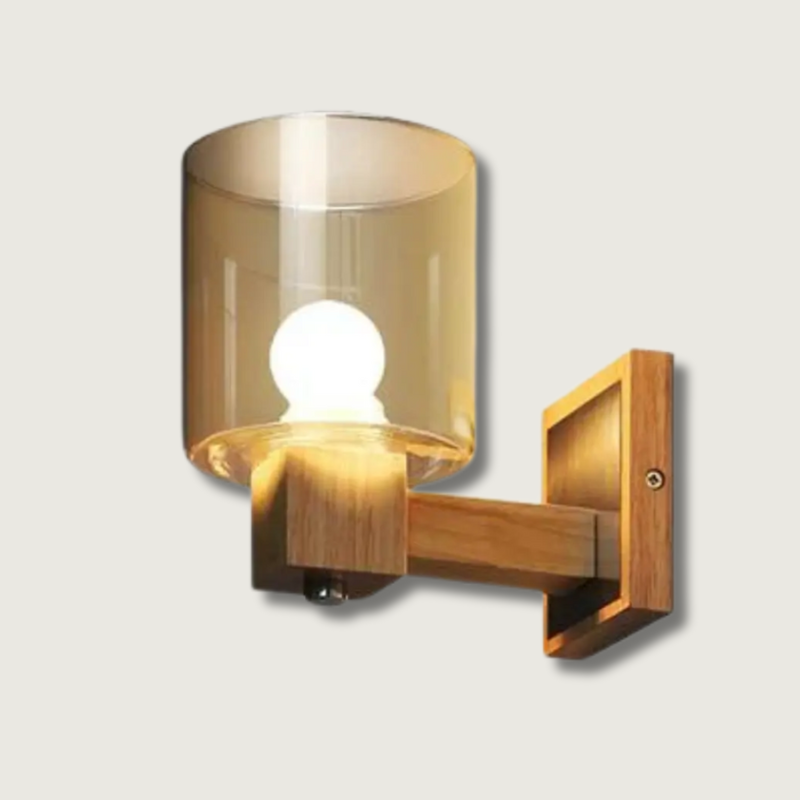 Modern Wall Light Glass Shade with Natural Wood Mount - Product showcase