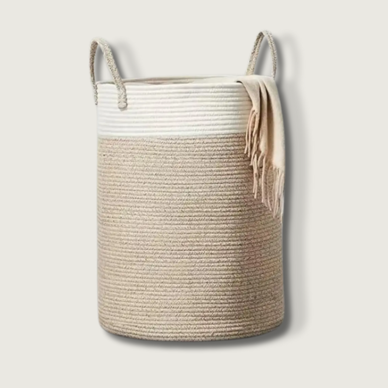 Cotton Rope Storage Basket Natural Two-Tone Woven Design - Product showcase