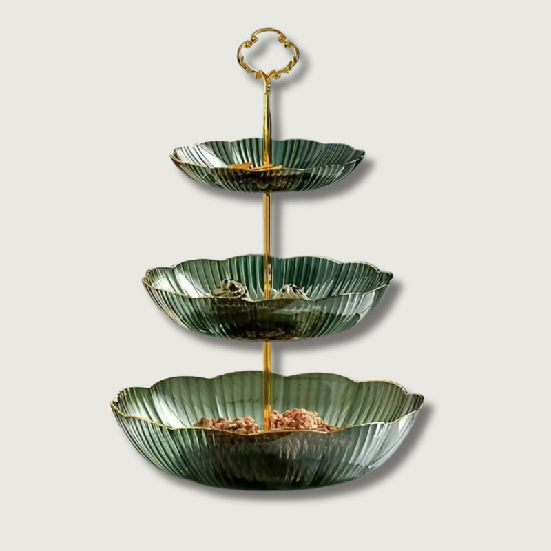 Three Tier Serving Stand Sage Green Fluted Design - Product showcase