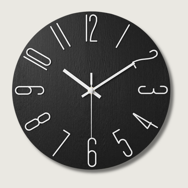 Minimalist Wall Clock  Black Wood Design With White Numbers - Product showcase