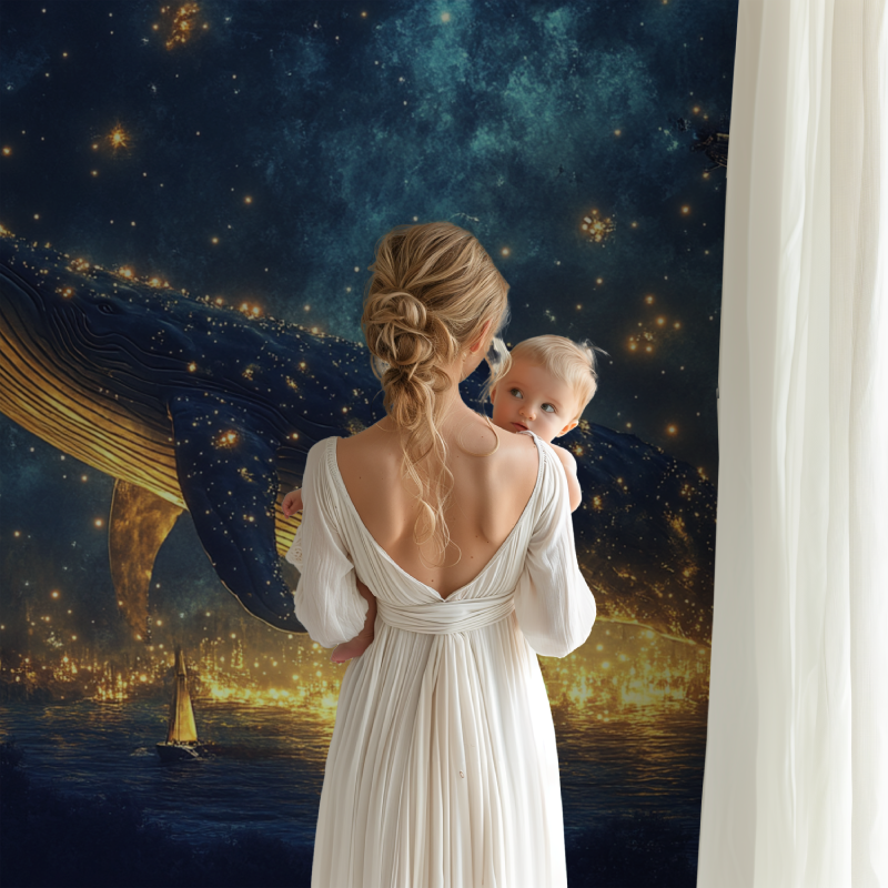 Space Mural Wallpaper | Magical Whale in Starlit Sky
