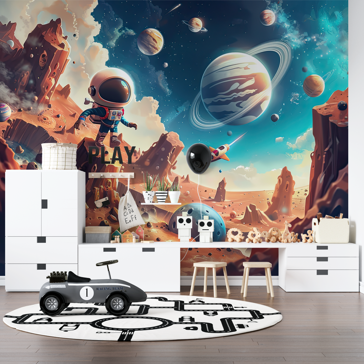 Galaxy Mural Wallpaper | Colorful Space Nebula with Planets