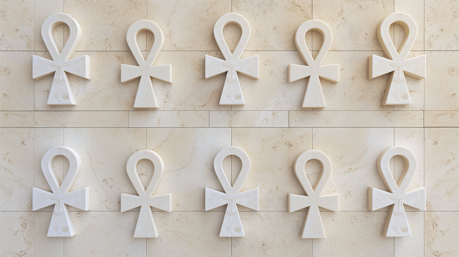 Egyptian 3D Ankh Symbol Pattern design file showing detailed white Ankh symbols on beige marble background