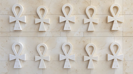 Egyptian 3D Ankh Symbol Pattern design file showing detailed white Ankh symbols on beige marble background
